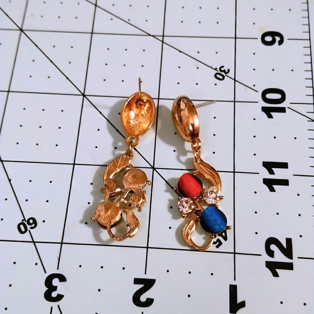 Golden Colorful Gemstones CZ Fashion Earrings - Picture 2 of 2